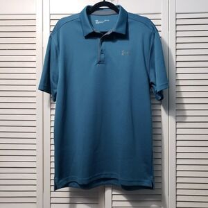 Under Armour Golf Polo Men's‎ Size Large Blue Striped Loose Fit Pullover Shirt